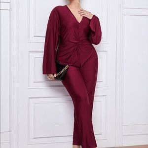 Shein plus size twist deep vneck front jumpsuit